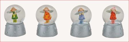 Schneekugel Engel, Grün, Orange, Blau oder Rot, 6 cm hoch